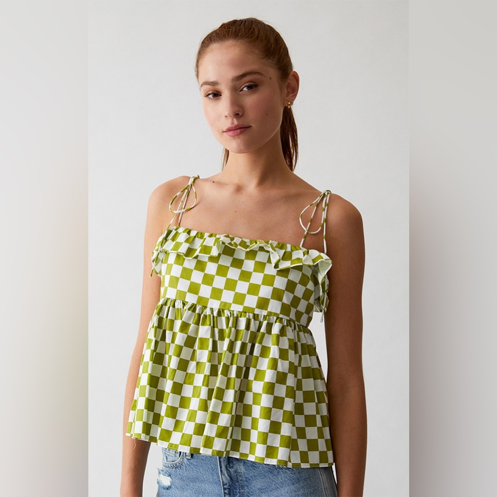 En Saison Checkered Woven Tank Top